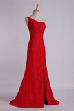 Prom Dresses One-Shoulder Sheath Beaded Lace Floor-Length Zipper Back