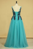 Hot Scoop Prom Dresses Tulle A Line With Applique And Sash