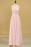 Chiffon V Neck With Ruffles And Sash Bridesmaid Dresses A Line