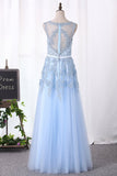 A Line Prom Dresses Scoop Tulle With Applique Floor Length