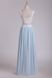 Two-Piece Spaghetti Straps A Line With Applique And Ruffles Chiffon Prom Dresses