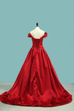 Prom Dresses A Line Off The Shoulder Satin With Applique