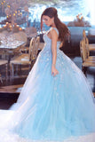 Scoop Prom Dresses Mermaid Tulle With Applique Sweep Train Detachable