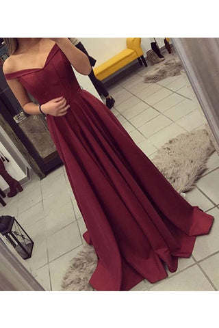 Evening Dresses A Line Off The Shoulder Elastic Satin Sweep Train