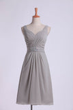 Bridesmaid Dresses V Neck Princess Short/Mini With Ruffles And Beads Chiffon