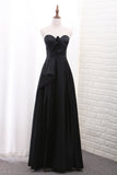 Sweetheart Satin A Line Evening Dresses With Slit Floor Length