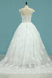 Wedding Dresses Short Sleeves Scoop A Line Tulle With Applique