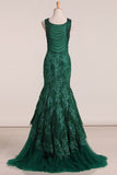 Scoop Mermaid With Applique And Beads Prom Dresses Sweep Train