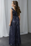 New Arrival V Neck A Line Sequins Prom Dresses Zipper Up