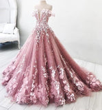 Ball Gown Off the Shoulder V Neck Tulle Lavender Beads Prom Dresses, Quinceanera Dresses SJS15562