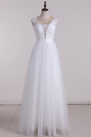 Scoop Wedding Dresses Open Back A Line Tulle Floor Length