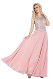 Chiffon Scoop Prom Dresses A Line With Beads&Rhinestones Chiffon Floor Length