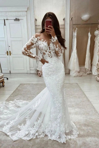 Charming Long Sleeves Lace Appliques Mermaid Wedding Dresses