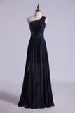 Prom Dresses Column High Low One Shoulder Chiffon Beading