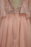 Straps With Beads A Line Prom Dresses Tulle & Lace Open Back