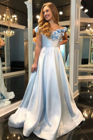 A-Line Off-The-Shoulder Split Prom Dress With Flowers Pockets