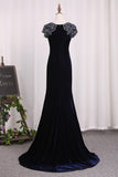 Velvet Scoop With Beading Evening Dresses Mermaid Sweep Train