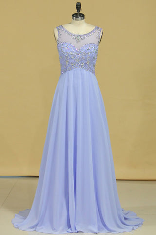 Beautiful Scoop A Line Prom Dresses With Beading Floor Length Chiffon Size 8