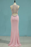 Spandex Scoop Open Back Beaded Bodice Prom Dresses Mermaid