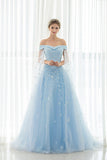 Off The Shoulder Prom Dresses Tulle With Handmade Flowers A Line