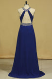 Prom Dresses Halter Chiffon A Line Open Back Sweep Train