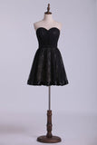 Sweetheart Homecoming Dresses A Line Short Chiffon & Lace With Ribbon