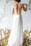 Sexy Open Back Spaghetti Straps Wedding Dresses A Line Ruched Bodice Chiffon