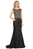 Scoop Prom Dresses Mermaid Sequins With Beading Sweep Train