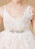 Halter-top V-neck Appliques Tulle Flower Girl Dresses with Sash