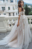 Princess A Line Off the Shoulder Sweetheart Beach Wedding Dresses with Appliques SJS15585