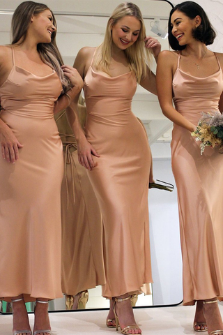 Spaghetti Straps Sheath Natural Waist Sleeveless Bridesmaid Dresses