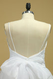 Wedding Dresses A-Line Spaghetti Straps Court Train Organza With Removable Sash Zipper Back Plus Size