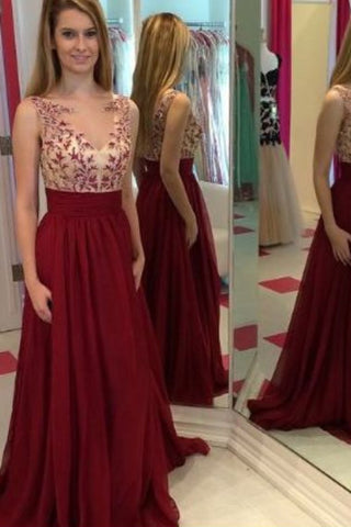 Prom Dresses A Line Scoop Chiffon & Appliques With Ruffles