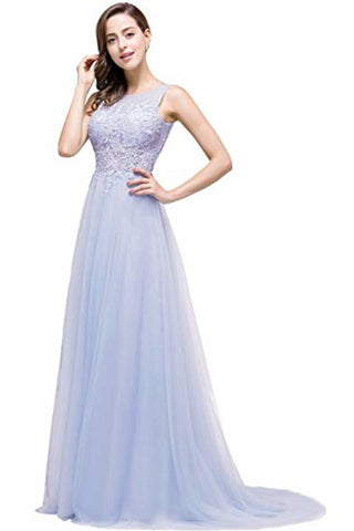 Lace Tulle Sleeveless Evening Dress Ball Gown Wedding Bridesmaid Backless Long Dress