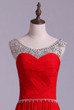 Scoop Prom Dresses A Line Chiffon With Beads And Ruffles