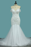 New Arrival Off The Shoulder Mermaid Tulle & Lace With Beads Wedding Dresses