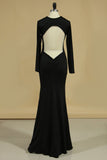 Long Sleeve Evening Dresses Sheath Backless Black