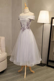 Prom Dresses A Line Boat Neck Tulle With Applique And Handmade Flowers