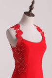 New Arrival Straps Open Back Spandex With Applique Prom Dresses