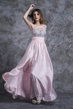 Sexy Prom Dresses Scoop Neckline Princess Floor Length Chiffon Beaded Bodice