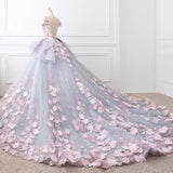 Pretty Flowers Quinceanera Dresses Ball Gown Long Backless Wedding Gowns JS357