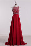 Prom Dresses A Line Scoop Beaded Bodice Chiffon Sweep Train