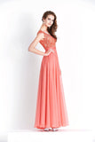 Chiffon & Lace Scoop Prom Dresses A Line With Beading Floor Length