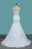 Tulle Scoop Wedding Dresses Mermaid With Applique Chapel Train