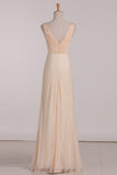 Chiffon A Line V Neck Ruffled Bodice Bridesmaid Dresses Floor Length