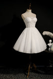 Ivory Spaghetti Straps Beaded Tulle Princess Homecoming Dresses