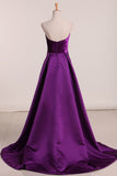 A Line Sweetheart Prom Dresses Satin & Velvet Sweep Train