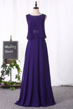 A Line Scoop Prom Dresses Chiffon With Beading Floor Length