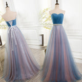 A Line Sweetheart Floor Length Tulle Evening Dresses With Beading