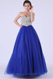 Tulle Sweetheart Beaded Bodice A Line Floor Length Prom Dresses